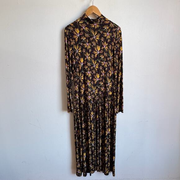 ULLA JOHNSON Fernanda Drop-Waist Floral-Print Stretch-Jersey Turtleneck Dress - Picture 2 of 9